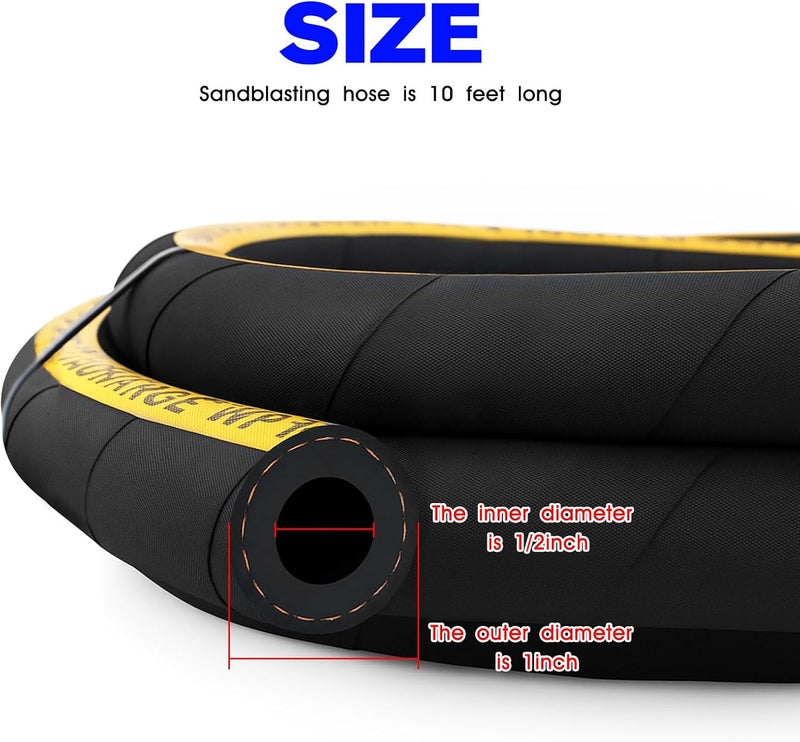 JIOTAR Sand Blaster Hose FOR Heavy Duty Rubber Sandblaster Hose Sandblasting Gun Sandblaster Cabinet - 1/2" ID, 1" OD,10 Ft Long - Image 4